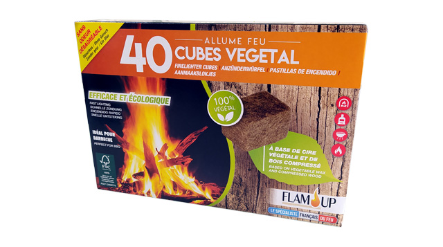 Allume-feu allumettes + laine de bois 100% végétal, Flam Up (x 32